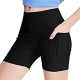 XINYUNZU Mädchen Kurze Leggings mit Taschen Radlerhose High Waist Yoga Sport Shorts Sommer Kurze Hose Einfarbig Sportleggins Kurz Kinder und Teenager Schwarz 10 Jahre
