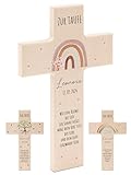 Bärenfreunde® - Personalisiertes Taufkreuz mit hochwertigem Spezial-Druck aus massivem Buchenholz - Taufe Geschenk - Holzkreuz Taufe (Regenbogen Blumen)