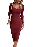 VOGMATE Strickkleid Damen Winter Langarm Kleid Sexy Herbstkleid Partykleid Midikleid Knit Bodycon Dress Pulloverkleid Wein M