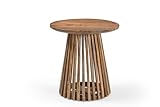 iAnanas fertig montiert & sofort einsatzbereit Runder Luxus-Couchtisch aus Holz, stilvoller, moderner Latten-Beistelltisch Boho-Stil Wohnzimmer rustikales Natur-Finish, elegant langlebig 50x50x50 cm