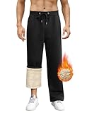 PASUDA Jogginghose Herren Baumwolle Winter Fleece Gefüttert Freizeithose Warm Lang Sporthose Straight Leg Lose Trainingshose Elastische Taille Sweatpants mit Kordelzug, Taschen (Schwarz, L)