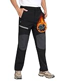 MoFiz Herren Wanderhose Warm Gefüttert Outdoorhose Wasserdicht Skihose Softshellhose Winddicht Arbeitshose für Winter A- Schwarz EU 4XL