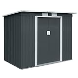 HATTORO P100 Gartenhaus mit Pultdach, Geräteschuppen 213x130x173cm, Gerätehaus mit 2 Schiebetüren, Belüftungsgitter & Metall-Rahmen, Modernes Grau/Anthrazit, Verzinkter Stahl