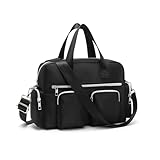 KONO leichte Damen Handtasche mit Blumenmuster, Wasserdichte Henkeltasche, Groß Umhängetasche für Frauen, Multifunktionale Schultertasche für Arbeit, Shopper, Reisen(Reines Schwarz)