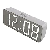 Amosfun LED Digitaluhr Tischuhr Mit Kalender Und Temperaturanzeige Moderne Digitale Schreibtischuhr Ohne Batterie Elegantes Design Silberner Spiegel Für Zuhause