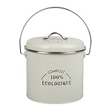 Gimel 530212 Komposteimer für die Küche, rund, Ø 16 cm, Höhe 25 cm, aus lackiertem Metall, inklusive 1 Kohlefilter zur Geruchsbindung, Beige