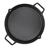 GFTIME Universal Gusseisen Grillpfanne Ø 40cm, groß rund Gusspfanne mit zwei Griffe und zwei Ausgießer, multifunktional Servierpfanne