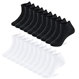 SockWaddles 10 Paar Sneaker Socken Herren Damen, Anti Schweiß Kurze Socken, Baumwolle Sportsocken, Atmungsaktive Laufsocken Unisex Schwarz Weiß Grau, Schwarz Weiß, 47-50