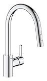 GROHE Feel, Küchenarmatur 2 Strahlarten (Wasserhahn Küche mit ausziehbarer Brause, 360° schwenkbar, wassersparend dank variabler Mengenbegrenzung, werkzeugfreie Spülbecken-Montage), chrom, 31486001