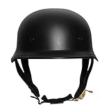 DXDRT Deutscher Motorrad-Vintage-Helm DOT/ECE-Zugelassener Offener Retro-Helm Mit Niedrigem Profil Für Erwachsene, Männer, Frauen, Halbhelm Für Straßenrad, Fahrrad, Biker, Scooter,Matte Black,M