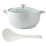 Keramik Suppenterrine mit Glasdeckel und Schöpflöffel, elegante Diamantdekoration für Zuhause und Restaurant