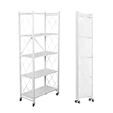 SEVEN COMFORT Klappbares Regal, 5-Etagen Lagerregal, Metallregal mit Rädern – 100 kg, für Küche, Badezimmer, Wohnzimmer