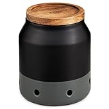 Cole & Mason H822135 Elmdon Knoblauchtopf aus Keramik, Schwarz/Grau/Braun, 120mm x 110mm, Knoblauch Aufbewahrung/Knoblauchbehälter, 2 Jahre Garantie
