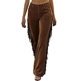 HEONSATI Festliche Hosen Damen Retro-Western-Wildlederhose Für Damen Mit Quasten Western Cowgirl Hippie Kostüm Retro Cowboy Weitbeinige Fransenhose Einfarbig Outdoor Hosen für Karneval