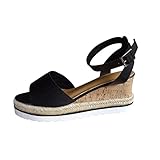 2025 Keilsandalen, Retro, römische Damen-Sandalen, Plateau, offen, modische Zehenschuhe, Damensandalen, Gummi, Größe S, Schwarz , 37 EU