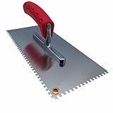 Zahnkelle 4mm, Zahnglättekelle mit Softgriff, rostfreie edelstahl gezahnte Glättekelle, Zahnspachtel 4x4 Zahnung, Traufel zum Fliesen Verlegen, made in Germany 28cm x 13cm (Zahnkelle 4mm)