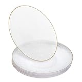 STACKABLES 20 transparente Teller mit Goldrand ~ 22,9 cm runde Dessertteller-Set ~ Moderner gehämmerter Stil klassische Lunch-Teller ~ Mehrzweck-elegante Party-Geschirrteller