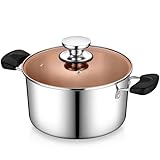 Homikit 22cm Kochtopf, 3-Lagen Edelstahl 4,7L Suppentopf Kochtöpfe Induktion mit Glasdeckel, Nudeltopf Fleischtopf mit Hitzebeständiger Griff für alle Herdearten Geeignet, Spülmaschinenfest