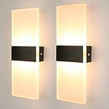 Glighone 2× 12W Wandleuchten LED Innen Modern Acry Wandlampe up and down Flur Belechtung für Schlafzimmer Treppenhaus Wohnzimmer Schwarz Warmweiß