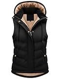 Tuopuda Damen Weste mit Abnehmbarer Kapuze Steppweste Fleece Gefüttert Fleeceweste Warme Winterjacke Ärmellos Jacke Thermo Stehkragen Vest Kapuzenweste Reißverschlüsse Herbst Winter, Schwarz, L