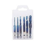 Mllepjdh HSS Kombi-Bohrer und Gewindebohrer, 6 Stück/Set, Handgewindebohrer, Schraubspitzengewinde M3, M4, M5, M6, M8, M10, HSS-Gewindebohrer-Set, Bohrer-Bits