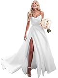 YIANN Elegantes Satin-Brautkleid für Braut, trägerlos, lang, Brautkleid, Verlobung, Partykleid mit Schlitz, weiß, 36