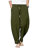 YAOBAOLE Herren Baumwollehosen Summer Beach Pant Hose Casual Einfarbige Yoga Hose Armeegrün M