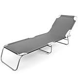 BigDean Sonnenliege klappbar 150 kg belastbar mit 4-Fach Verstellbarer Rückenlehne – hochwertige Gartenliege für Balkon, Garten & Strand - dunkelgrau