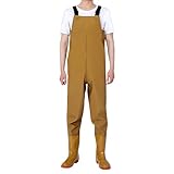 Trampoliere für Herren: Watvöller zum Angeln mit Stiefeln, Angelhose mit Hosenträgern, atmungsaktiv, wasserdicht, Regenstiefel, Arbeitsstiefel, Arbeitshose,, gelb, 44