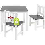 Bomi Kindersitzgruppe Holz Amy | Kindertisch mit 2 Stühlen | Tisch & Stühle Kinderzimmer Set | Spieltisch ab 1 Jahr | Kindertisch für drinnen | Maltisch & Basteltisch Kinder | Kindermöbel Weiß Grau