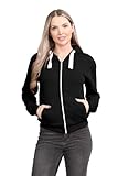 Hamishkane® Damen-Fleece-Jacke, durchgehender Reißverschluss mit Taschen, lange Ärmel, einfarbig, warm, Fleece, mit Reißverschluss, für Herbst und Winter, einfarbige Fleecejacke, Damen, 36-50, Schwarz