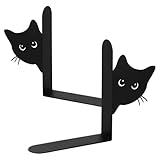 harupink Buchstütze aus Metall,2 Stück Kreativität Katze Bücherstütze 15×4×18 cm（Katzenkopf Breite8.3cm） Buchstützen Metall für Schule, Büro und Zuhause,Schwarz(Volles Gesicht)