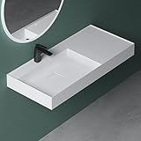 Mai & Mai Waschbecken Aufsatzwaschbecken Hängewaschbecken matt Weiß inkl. Ablaufgarnitur Mineralguss Rechteckig Waschplatz Breite: 100cm Colossum630