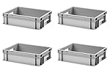 1a-TopStore 4 Stk. Euro-Stapelboxen EB-412, 400x300x120 mm (LxBxH), grau ähnl. RAL7001, aus Polypropylen, lebensmittelecht, 2 Handgriffe, ca. 11 Liter Vol.