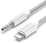 SER FLYMON Auto AUX Kabel für iPhone, [MFi-Zertifiziert] Audiokabel auf 3.5mm Audio für iPhone 11/11Pro/8/7 Plus/X/XS/XR/12/12 Pro/SE 2022/14/14 Plus/14 Pro Max Car Audio, Lautsprecher-Silber Schwarz