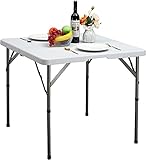 HollyHOME Klapptisch Campingtisch 87cm, Klapptisch Küche Klapptisch Quadratisch Tisch Klappbar Tragbarer Gartentisch Balkontisch Klappbarer Esstisch für BBQ Catering Party, Weiß