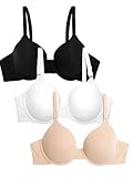 Fruit of the Loom Damen Bra T-Shirt-BH, Undurchsichtige, Schwarzfarben/Sand/Weiß, 95C (3er Pack)