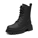 DREAM PAIRS Damenstiefel Schnürstiefel Silhouette Bequemer Reißverschluss Warmes Futter Lug Sohle InnenreißverschlussSchwarz/Seidenpu SDMB2203W-E Größe 40 (EUR)