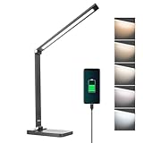 mafiti Schreibtischlampe LED Dimmbar Tischlampe 5 Farb und 3 Helligkeitsstufen, Augenfreundliche Nachttischlampe, USB-Anschluss für Leser, Kinder, Büro-Schwarz