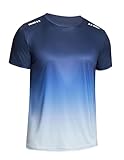 Weardear Sport Shirt Männer Kurzarm Gym Shirt Laufshirt Herren Gradient Oberteile Atmungsaktiv Laufshirt Trainingsshirt Herren Blau XL