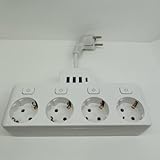 Steckdosenleiste mit USB, Robustes Metall, Überspannungsschutz, Rechteckig, 4 Steckdosen (EU-Stecker), 600 Joule, 1,8 m langes Kabel, Schwarz