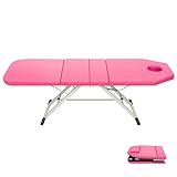 Ealtqund Massageliege Mobile Klappbar 3 Zonen Höhenverstellbare Massagebank Aluminium für Kosmetik Spa Salon Tattoo (Pink)