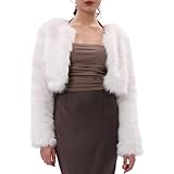 Amazhiyu Pelzmantel Damen, Felljacke Kurz Kunstfell Jacke Kunstpelz Mantel, Plüsch Pelzjacke Fleecemantel Langarm Faux Fur Coat, Wintermantel Jacken Offenem Kragen, Weiß, L
