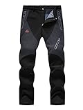 donhobo Herren Outdoorhose Winddicht Wasserdicht Wanderhose Winter Warm Gefüttert Softshellhose Skihose Camping Funktionshose Trekkinghose, Schwarz, 40