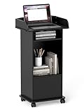 Nisorpa Stehpult Podiumständer mit Schublade Mobiles Rednerpult mit Rollen Holz-Podium Schwarz Lectern mit Aufbewahrungsregal