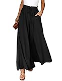 CMTOP Sommerhose Damen Leicht Lässige Palazzo Hose Elastisch Hohe Taille Freizeithose mit Taschen Kordelzug Baggy Schlaghose Elegante Business Hosen(Schwarz,XXL)