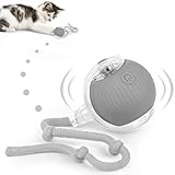 KEWUZY Katzenspielzeug Elektrisch Katzenball mit LED Licht, Interaktives Katzenspielzeug Katzenball, 360-Grad-Ball Automatischer Modellierung mit Seil, USB Wiederaufladbarer (Grau)