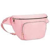 Bauchtasche für Damen und Herren, Stylische Hüfttasche mit 4 Reißverschlusstaschen und Verstellbarem Gurt, Ideal für Reisen und Wandern, Rosa (Patent Angemeldet)