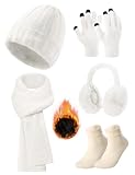 Voqeen Winter Beanie Mütze Schal & Handschuh-sets für Damen gestrickt Ski Schnee Skull Cap mit Fleece gefüttert Long Large Scarfs Touchscreen Handschuhe Fuzzy Ohrenschützer Socken Set für Frauen