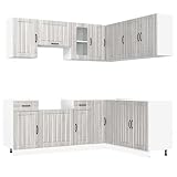 HETFTJN Geschirrschrank Küchenzeilen Küchenbuffet Buffetschrank Medikamentenschrank - 11-TLG. Küchenschrank-Set Kalmar Grau Sonoma Holzwerkstoff für Esszimmer Badezimmer Wohnzimmer Küche